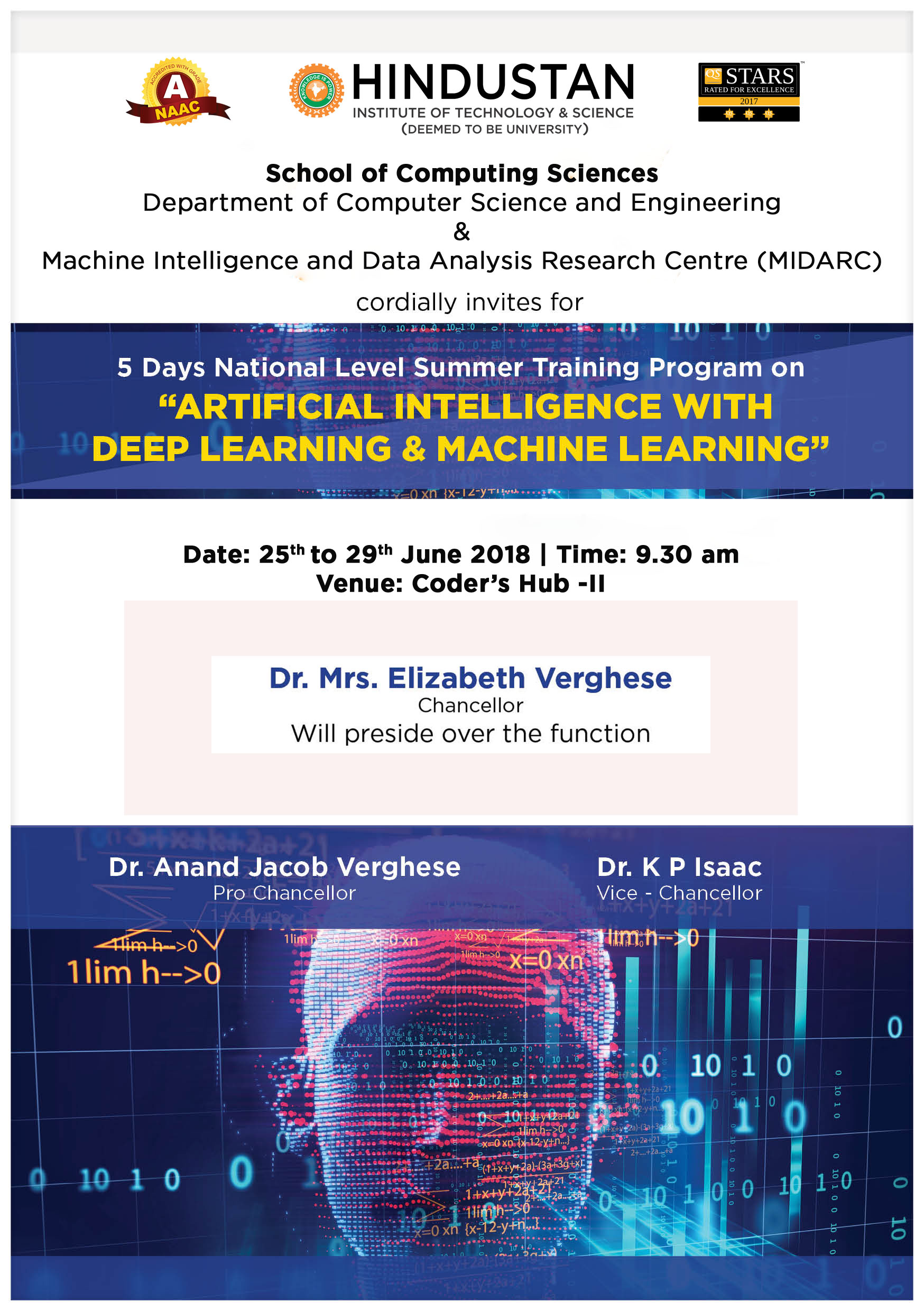 5 Days National Level Summer Hands-On Training program on ARTIFICIAL INTELLIGENCE WITH DEEP LEARNING & MACHINE LEARNING 